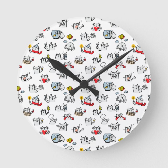 Funny cats, milk and magic. round clock (Front)