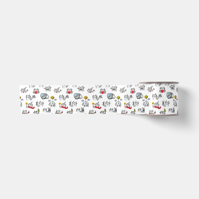 Funny cats, milk and magic. satin ribbon (Front)
