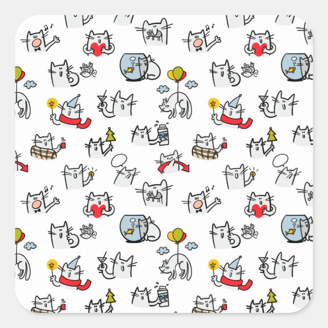 Funny cats, milk and magic. square sticker (Front)