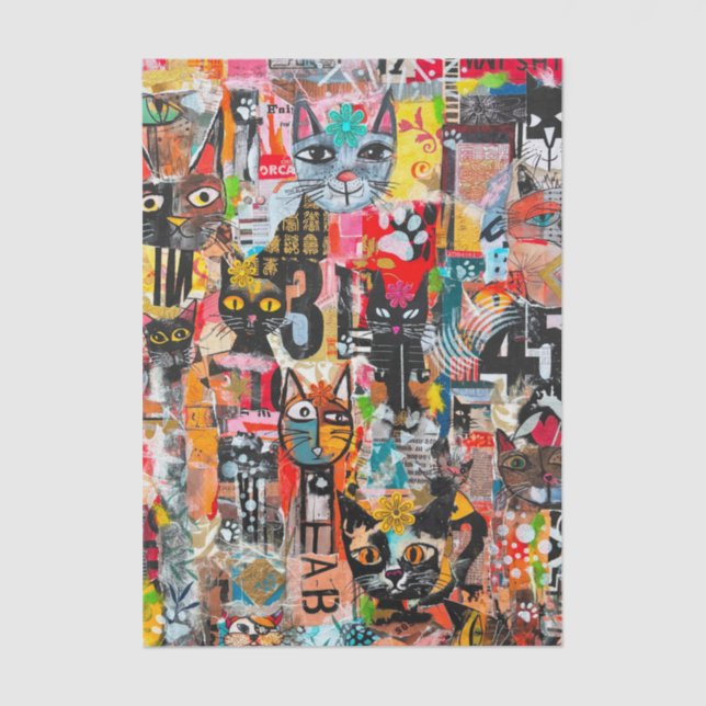 Funny Cats Mixed Media Paper Art Kitchen Towel (Front)