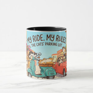 Funny Cats on Vehicles Cartoon Art Mug