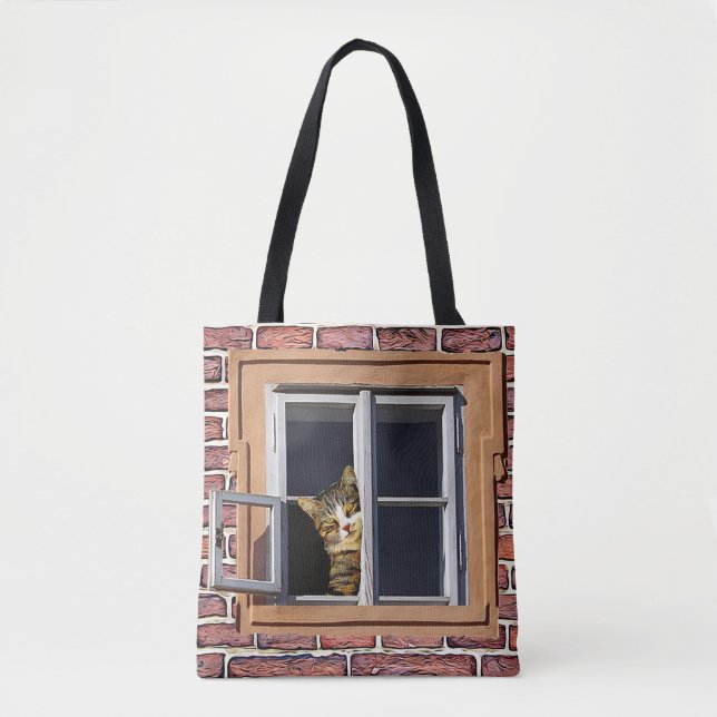 Funny Cats Peeking out the Window Bag (Front)