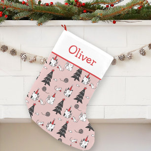 Funny Cats Pink and White Small Christmas Stocking