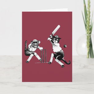 Funny Cats Playing Cricket Holiday Card