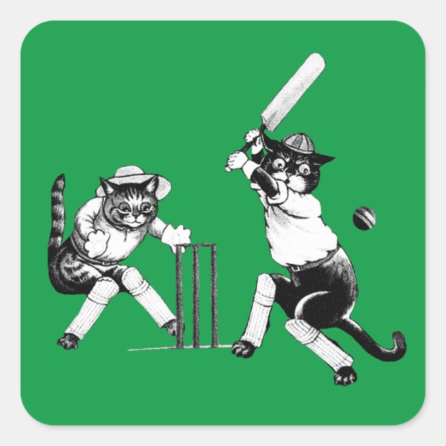 Funny Cats Playing Cricket Square Sticker (Front)