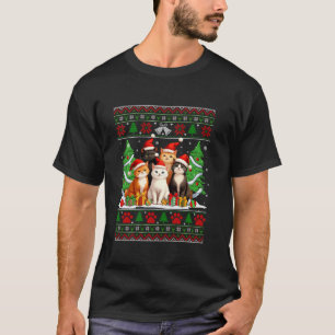 Funny Cats Santa Hat Christmas Tree Ugly Christmas T-Shirt
