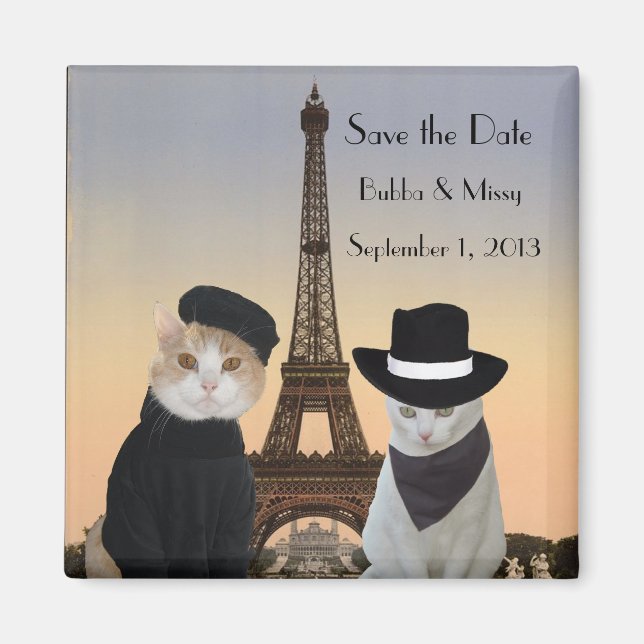 Funny Cats Save the Date Paris Wedding Magnet (Front)