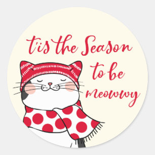 Funny Cats Season To Be Merry Holiday Classic Round Sticker