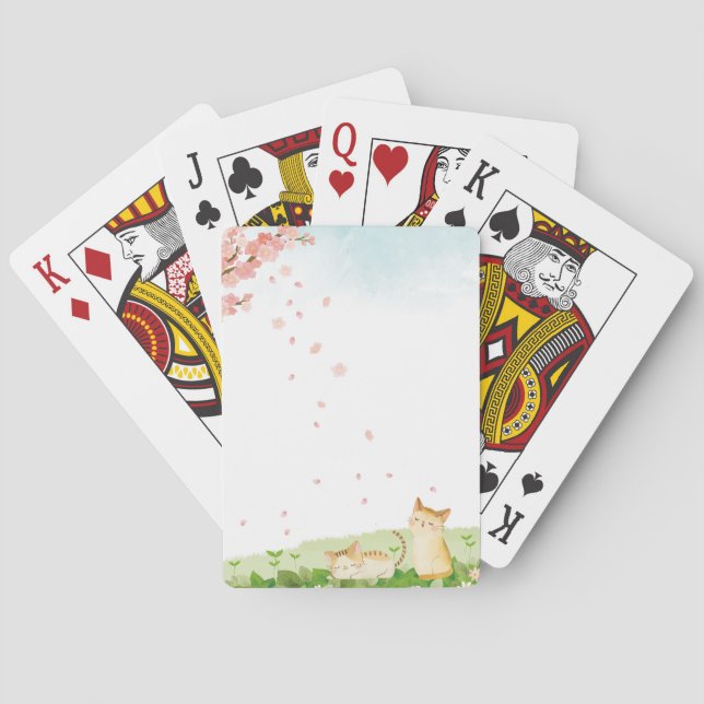 Funny Cats Singing under Cherry Blossoms Playing Cards (Back)