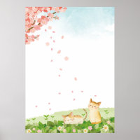 Funny Cats Singing under Cherry Blossoms