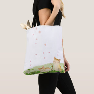 Funny Cats Singing under Cherry Blossoms Tote Bag