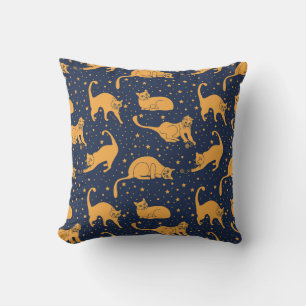 Funny cats, stars, space pattern. cushion