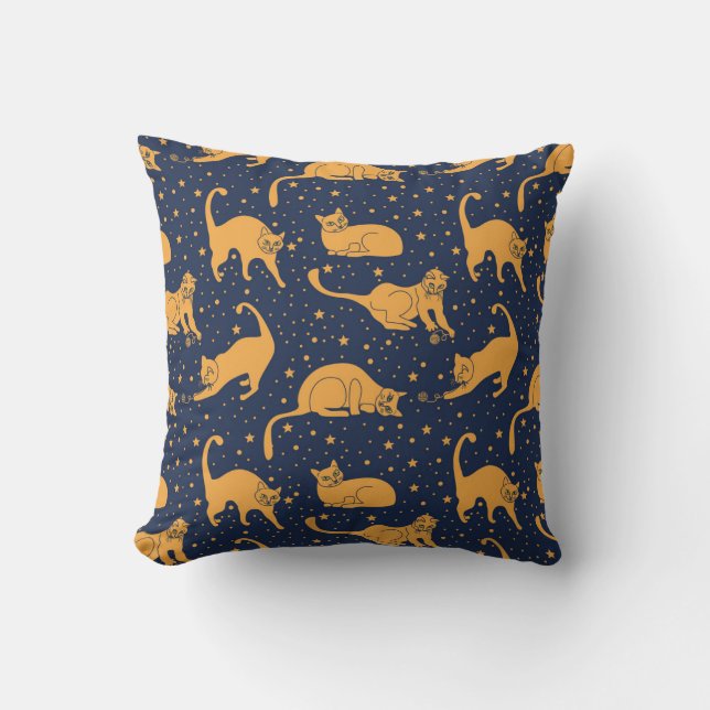 Funny cats, stars, space pattern. cushion (Front)