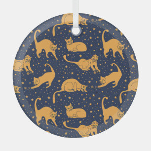Funny cats, stars, space pattern. glass tree decoration