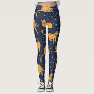 Funny cats, stars, space pattern. leggings