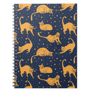 Funny cats, stars, space pattern. notebook
