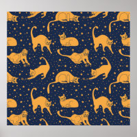Funny cats, stars, space pattern.