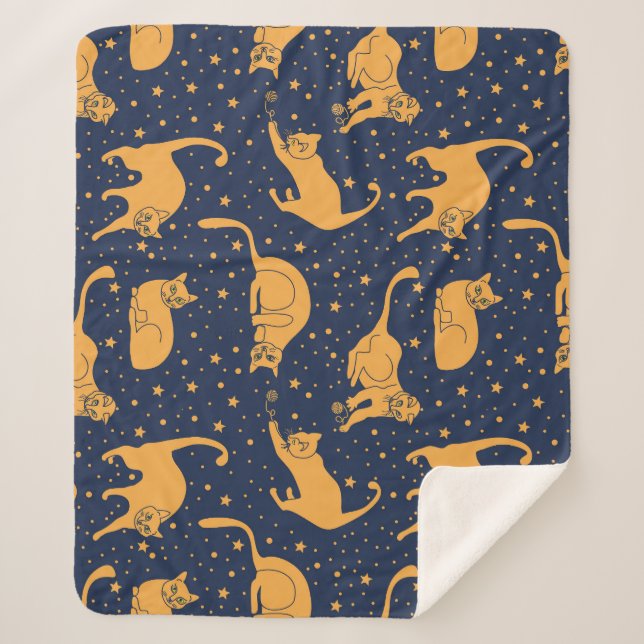 Funny cats, stars, space pattern. sherpa blanket (Front)