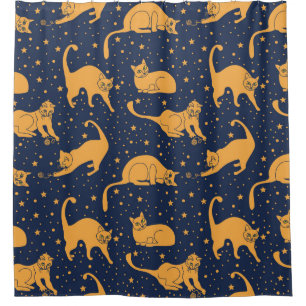 Funny cats, stars, space pattern. shower curtain