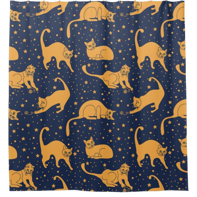 Funny cats, stars, space pattern. shower curtain (Front)