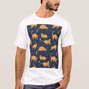 Funny cats, stars, space pattern. T-Shirt
