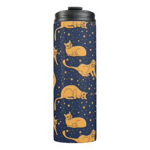 Funny cats, stars, space pattern. thermal tumbler
