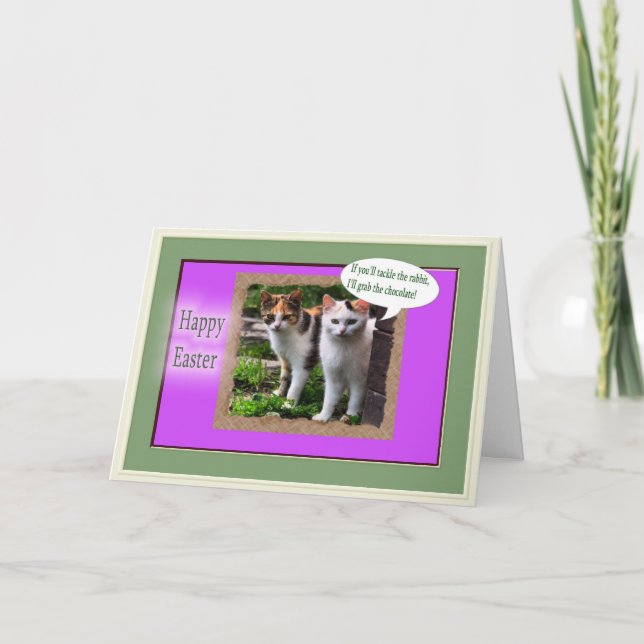 Funny Cats Threaten the Easter Bunny Holiday Card (Front)