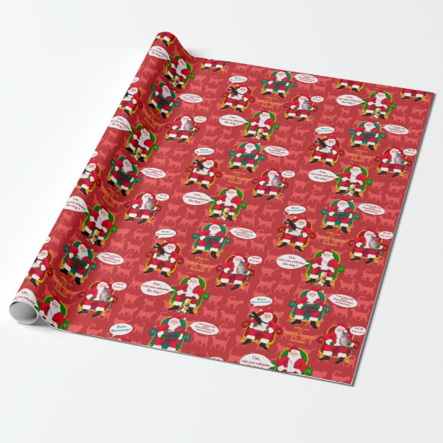 Funny Cats Visit Mall Santa Christmas Holiday Wrapping Paper (Unrolled)