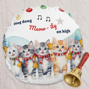 Funny Cats Watercolor Personalised Christmas Round Cushion