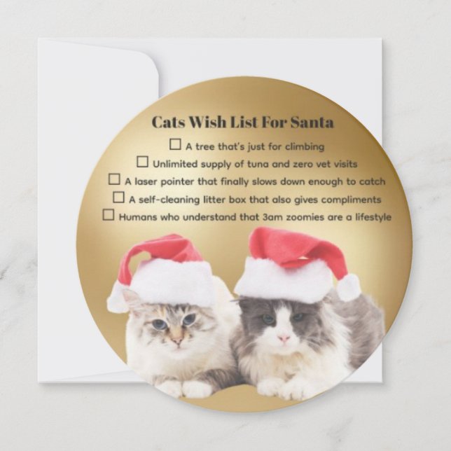 Funny Cats Wish List for Santa Holiday Card (Front)