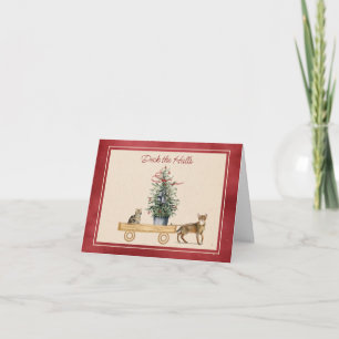 Funny Cats with a Wagon Holiday Card