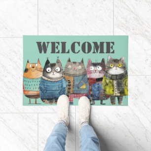 Funny Cats with Clothing Welcome Doormat