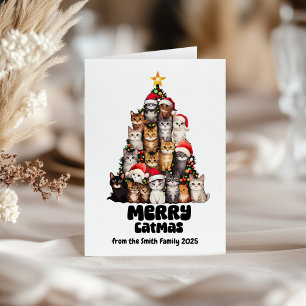 Funny Cats With Santa Hats Festive Tree Christmas Card