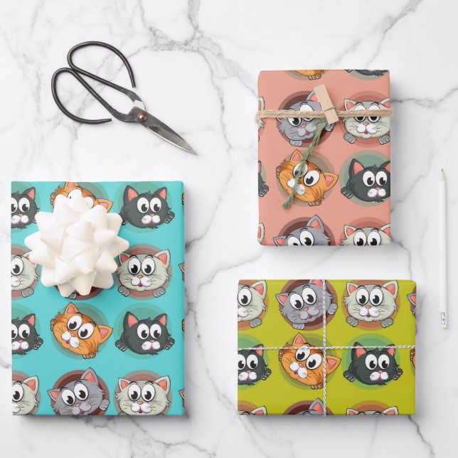 Funny Cats Wrapping Paper Set of 3 (Front)