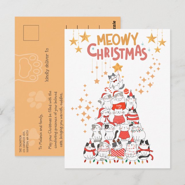 Funny Cats Xmas Tree Meowy Christmas Holiday  Postcard (Front/Back)