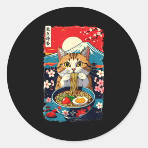 Funny Catzilla Anime Ramen Japanese Cat Men Women Classic Round Sticker