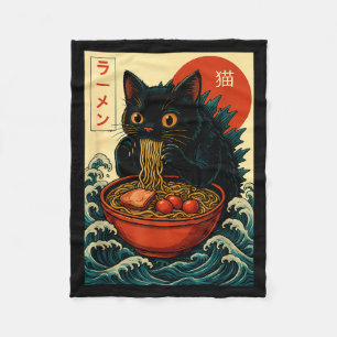 Funny Catzilla Anime Ramen Japanese Cat Men Women  Fleece Blanket
