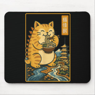 Funny Catzilla Anime Ramen Japanese Cat Men Women  Mouse Mat