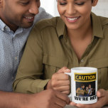 Funny Caution We're Hot Couples Fun photo Coffee Mug<br><div class="desc">See more skin and hair options in my shop. Contact me if you would like other hair and skin colours. This design may be personalised in the area provided by changing the photo and/or text. Or it can be customised by clicking Personalise this Template and then choosing the click to...</div>