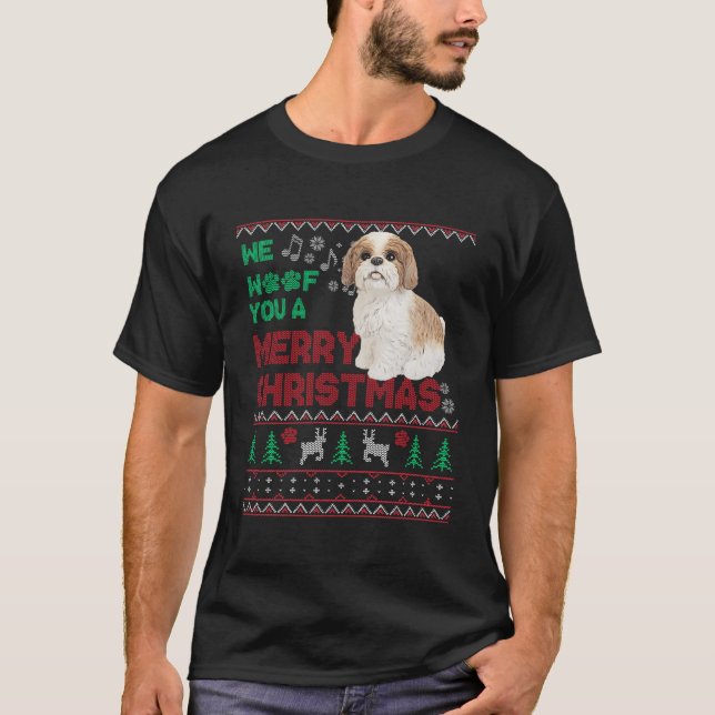 Funny Cavachon Lover Ugly Christmas Dog Lover Xmas T-Shirt (Front)