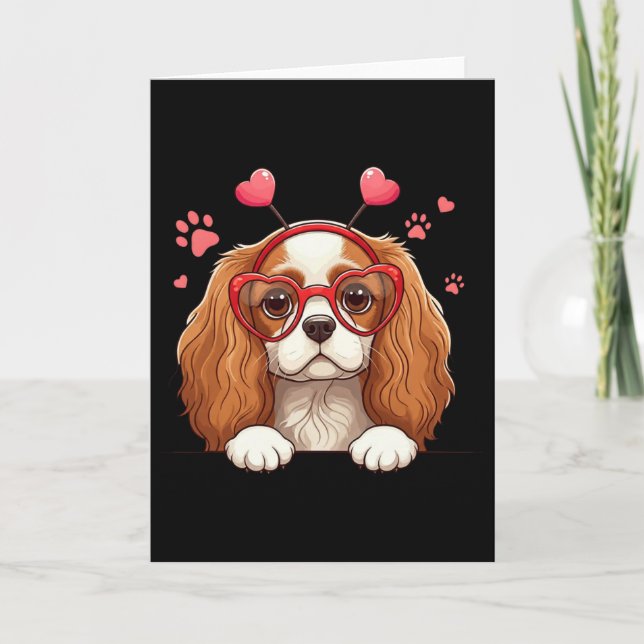 Funny Cavalier King Charles Spaniel Heart Headnd V Card (Front)