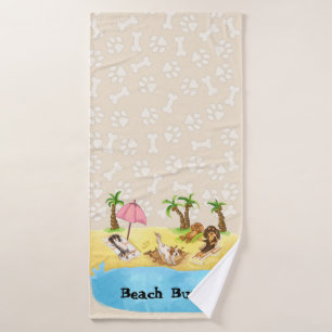 Funny Cavalier King Charles Spaniels at the Beach Bath Towel