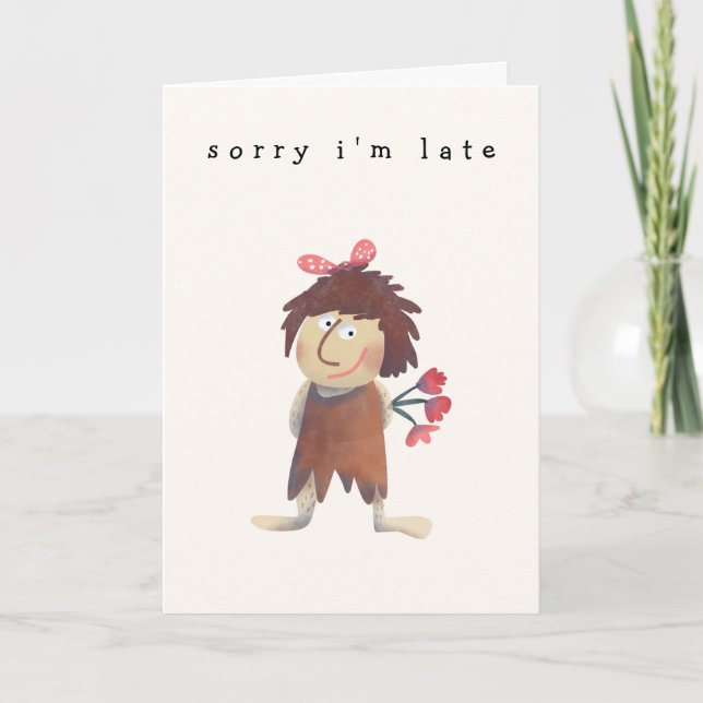 Funny Cave Woman Humourous Cartoon Belated Birthda Card (Front)