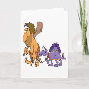 funny caveman and pet dinosaur card