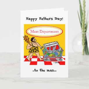Funny Caveman Cartoon BBQ Meat Lover Fathers Day Card