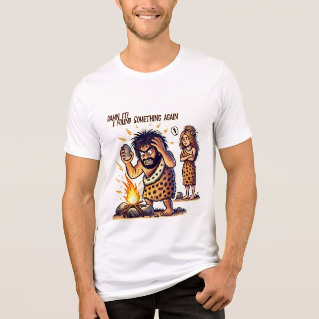 Funny Caveman Fire Discovery Tri-Blend Shirt (Front)