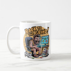 Funny Caveman Gamer Office Back to Grind Coffee Mug