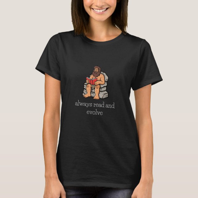 Funny Caveman Reading T-Shirt (Front)