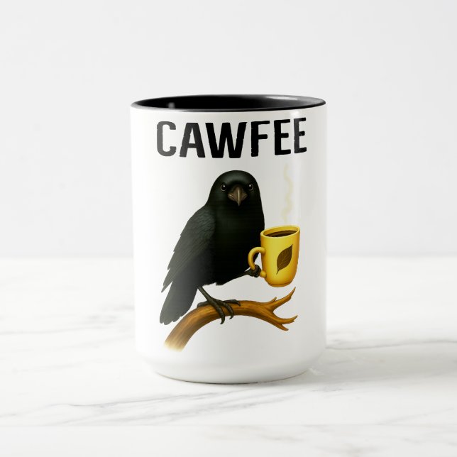 Funny Cawfee Mug for Bird Lovers | Novelty Crow Th (Center)