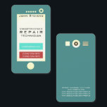 Funny cell phone faux look shape business card<br><div class="desc">Phone front and back side with adjustable colours. Ideal for mobile app developers,  app and web designers,  social media experts,  mobile phones technician,  smartphone repairman,  mobile phone salesman store and others. Green edit.</div>